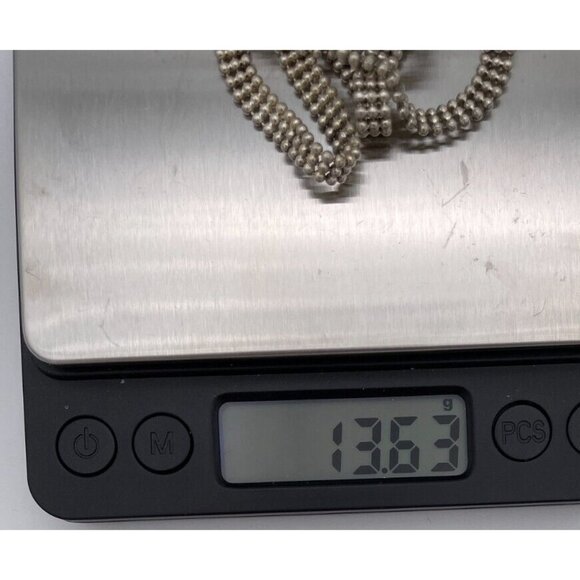 Unisex Italian 925 Sterling Silver 3 Row Beaded Necklace 18" Chain - Picture 6 of 6